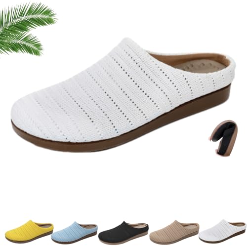 WINDEHAO Damen Knit Round Toe Flats Pantoletten Leichte Weiche Sohle Slip on Clogs Rückenfrei Hausschuhe Atmungsaktiv Strick Rückenfrei Loafers Slides, weiß, 44 EU WINDEHAO Damen Knit Round Toe Flats Pantoletten Leichte Weiche Sohle Slip on Clogs Rückenfrei Hausschuhe Atmungsaktiv Strick Rückenfrei Loafers Slides, weiß, 44 EU von WINDEHAO