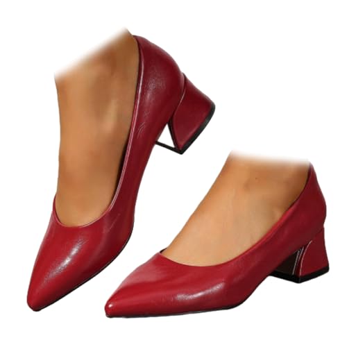 WINDEHAO Damen Pumps mit spitzem Zehenbereich, niedrige Absätze, Slipper, Leder, klobig, elegant, Block, niedriger Absatz, Arbeitsschuhe, 3,8 cm, rot, 44 EU WINDEHAO Damen Pumps mit spitzem Zehenbereich, niedrige Absätze, Slipper, Leder, klobig, elegant, Block, niedriger Absatz, Arbeitsschuhe, 3,8 cm, rot, 44 EU von WINDEHAO