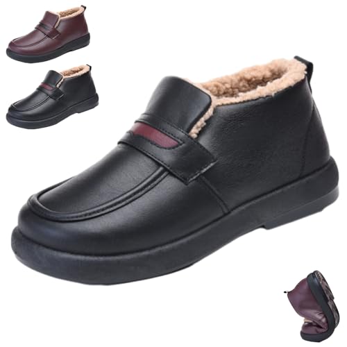 WINDEHAO Damen Wasserdicht Fleece Warm Freizeitschuhe Weiche Sohle Fleece Warme Schneestiefel Anti-Rutsch Warm Furry Stiefeletten, Schwarz , 46 EU von WINDEHAO