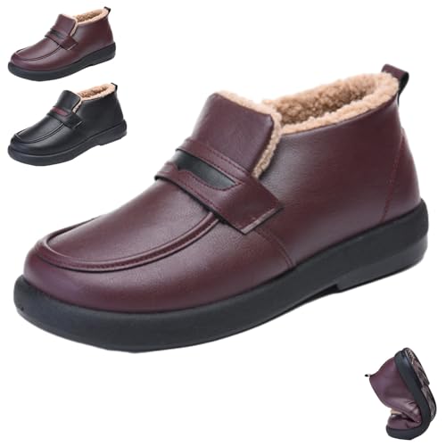 WINDEHAO Damen Wasserdicht Fleece Warm Freizeitschuhe Weiche Sohle Fleece Warme Schneestiefel Anti-Rutsch Warm Furry Stiefeletten, rot, 46 EU von WINDEHAO