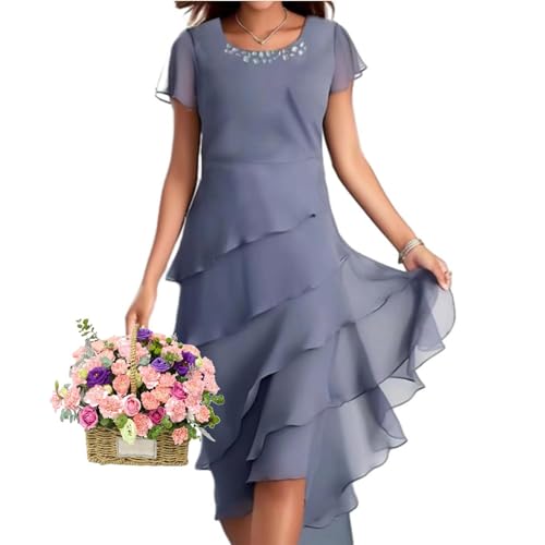 WINDEHAO Gestuftes Hochzeitsgästekleider für Damen, gestuftes Chiffon-Maxikleid, gestuftes Rüschen-Cocktailkleid, Übergröße, gestuftes Kleid mit Perlen von WINDEHAO