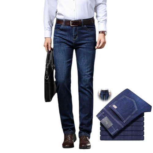 WINDEHAO Herren Business Casual Stretch Jeans Hohe Taille Straight Fit Stretch Jeans Herbst Winter Fleece Gefüttert Thermo Denim Jeans, blau, 40 von WINDEHAO