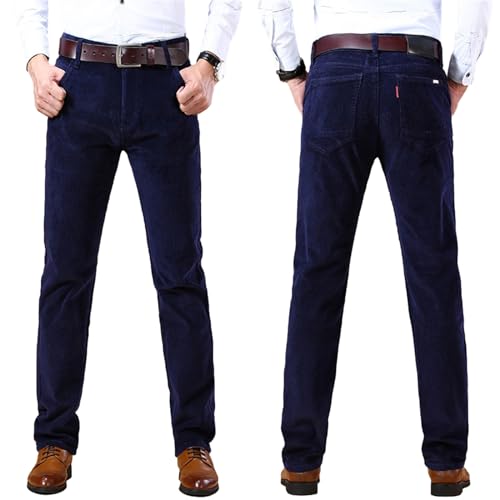 WINDEHAO Herren Classic-Fit Cordhose Comfort Stretch Cordhose Casual Straight Home Business Büro Arbeit Smart Pants, blau, 36 W von WINDEHAO