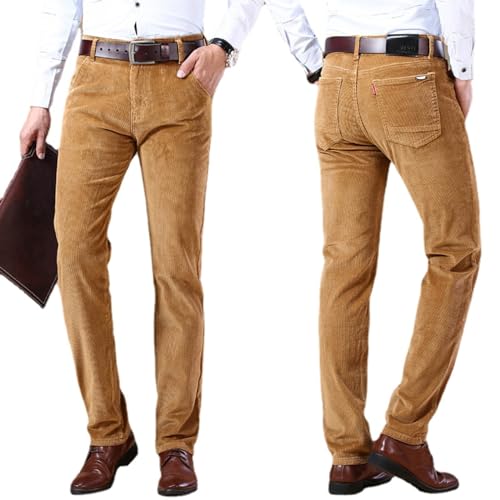 WINDEHAO Herren Classic-Fit Cordhose Comfort Stretch Cordhose Casual Straight Home Business Büro Arbeit Smart Pants, khaki, 34 von WINDEHAO