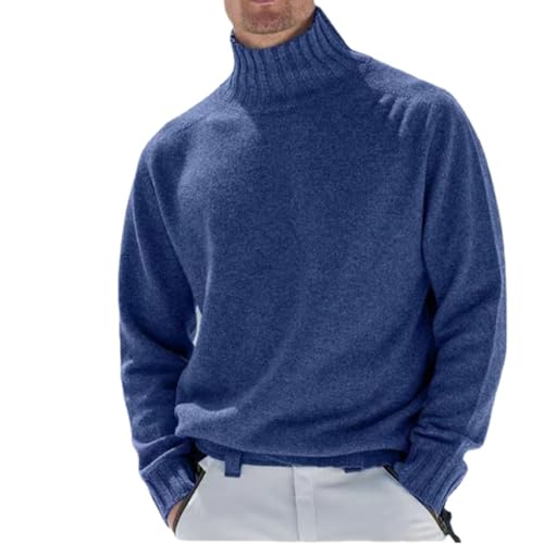 WINDEHAO Herren Rollkragen Kaschmir Pullover Winter Einfarbig Kaschmir Rollkragenpullover Langarm Weich Warm Pullover Pullover, blau, Medium von WINDEHAO