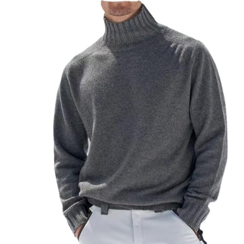 WINDEHAO Herren Rollkragen Kaschmir Pullover Winter Einfarbig Kaschmir Rollkragenpullover Langarm Weich Warm Pullover Pullover, grau, X-Large von WINDEHAO