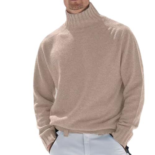 WINDEHAO Herren Rollkragen Kaschmir Pullover Winter Einfarbig Kaschmir Rollkragenpullover Langarm Weich Warm Pullover Pullover, khaki, Medium von WINDEHAO