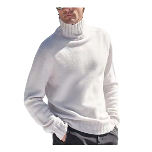 WINDEHAO Herren Rollkragen Kaschmir Pullover Winter Einfarbig Kaschmir Rollkragenpullover Langarm Weich Warm Pullover Pullover, weiß, Medium von WINDEHAO
