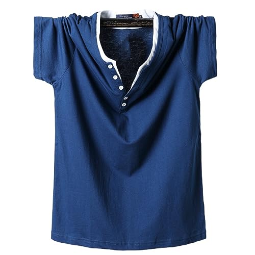 WINDEHAO Herren-T-Shirt, Baumwolle, einfarbig, V-Ausschnitt, kurze Ärmel, Oberteile, Kleidung für übergewichtige Menschen von WINDEHAO