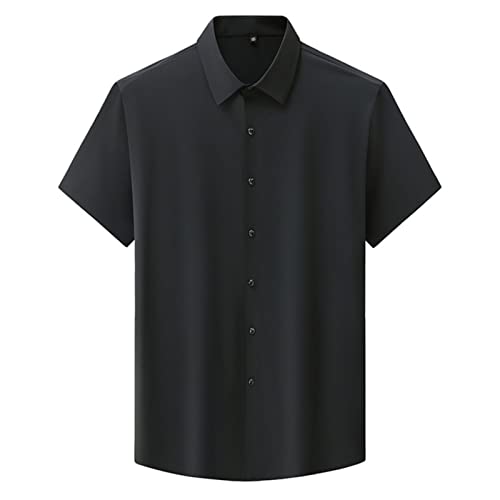 WINDEHAO Herren Übergröße 10XL Anti-Falten-Hemd, bügelfrei, hohe Stretch-Eisseide-Hemd, schmales Button-Down-Business-formelles Kleid (schwarz, 225/159) von WINDEHAO