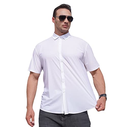 WINDEHAO Herren Übergröße 10XL Anti-Falten-Hemd, bügelfrei, hohe Stretch-Eisseide-Hemd, schmales Button-Down-Business-formelles Kleid (weiß, 225/159) von WINDEHAO