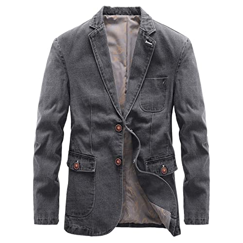 WINDEHAO Herren Übergröße 4XL Casual Herbst Jacke, Business Casual Slim Denim Jacke Dünn Abschnitt Jacke Langarm Blazer von WINDEHAO