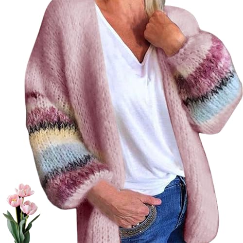 WINDEHAO Mohair-Cardigan-Pullover für Damen, Mohair-Strickjacke, warm, vorne offen, gestreifte Strickjacken für Damen, Rosa, Größe S WINDEHAO Mohair-Cardigan-Pullover für Damen, Mohair-Strickjacke, warm, vorne offen, gestreifte Strickjacken für Damen, Rosa, Größe S von WINDEHAO