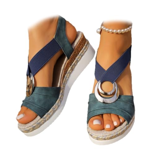 WINDEHAO Orthopädische Keilsandalen für Damen, Metallketten-Design, orthopädische Keilsandalen, Plateau, Espadrilles, Sandalen, elastischer Riemen, blau, 44 EU WINDEHAO Orthopädische Keilsandalen für Damen, Metallketten-Design, orthopädische Keilsandalen, Plateau, Espadrilles, Sandalen, elastischer Riemen, blau, 44 EU von WINDEHAO