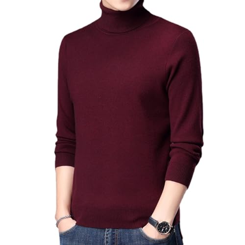 WINDEHAO Premium Rollkragenpullover Slim Fit Dehnbarer Pullover Rollkragenpullover für Herren Langarm High Neck Einfarbig Pullover, weinrot, XXXL/125/185 von WINDEHAO