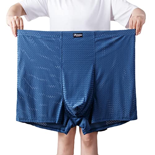 WINDEHAO Übergröße 13XL-210 kg Herren-Boxershorts, 3 Stück nahtlose Eisseide-Unterwäsche, lockere Elastizität, Mesh, atmungsaktive Unterhose (Graublau, 12XL) von WINDEHAO