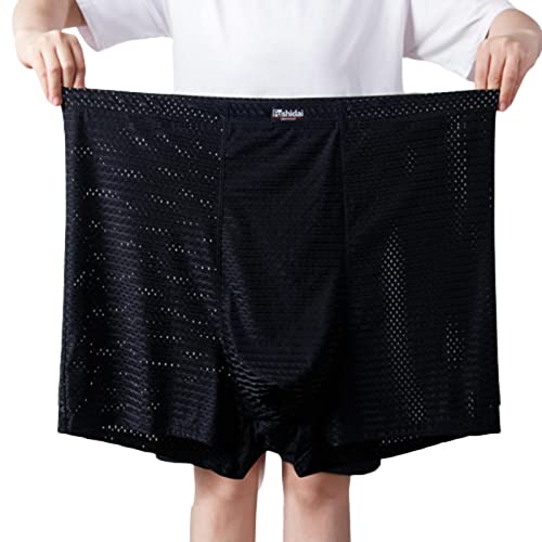 WINDEHAO Übergröße 13XL-210 kg Herren-Boxershorts, 3 Stück nahtlose Eisseide-Unterwäsche lockere Elastizität Mesh atmungsaktive Unterhose (schwarz, 6XL) von WINDEHAO