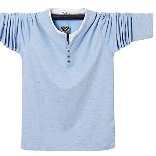 WINDEHAO Übergröße 6XL Herren Herbst Baumwolle Knopf T-Shirt Oversized Solid Casual V-Ausschnitt Tops Casual Langarm Pullover von WINDEHAO