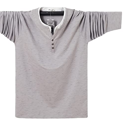 WINDEHAO Übergröße 6XL Herren Herbst Baumwolle Knopf T-Shirt Oversized Solid Casual V-Ausschnitt Tops Casual Langarm Pullover von WINDEHAO