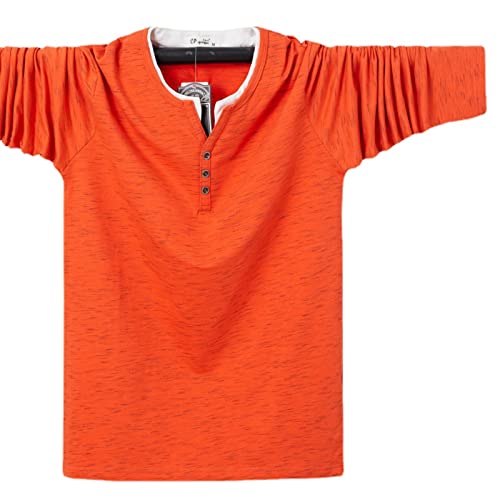 WINDEHAO Übergröße 6XL Herren Herbst Baumwolle Knopf T-Shirt Oversized Solid Casual V-Ausschnitt Tops Casual Langarm Pullover von WINDEHAO