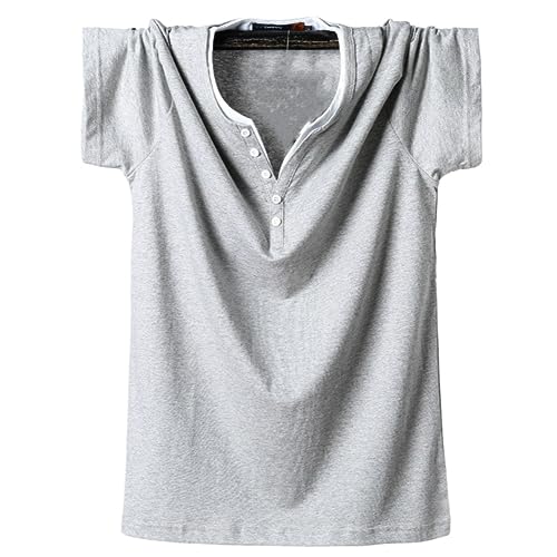WINDEHAO Plus Größere Größe M-8XL Sommer Herren Baumwolle T-Shirt, Einfarbig V-Ausschnitt Kurzarm Fit Tops Kleidung für übergewichtige Menschen von WINDEHAO