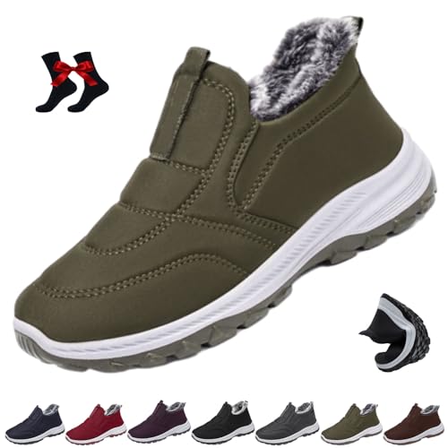 Warme Winter-Schneestiefel für Damen, mit Pelz gefüttert, leicht, Schlupfstiefel, bequem, mit Fell gefüttert, Schneestiefel, Damen Armeegrün, 46 EU Warme Winter-Schneestiefel für Damen, mit Pelz gefüttert, leicht, Schlupfstiefel, bequem, mit Fell gefüttert, Schneestiefel, Damen Armeegrün, 46 EU von WINDEHAO