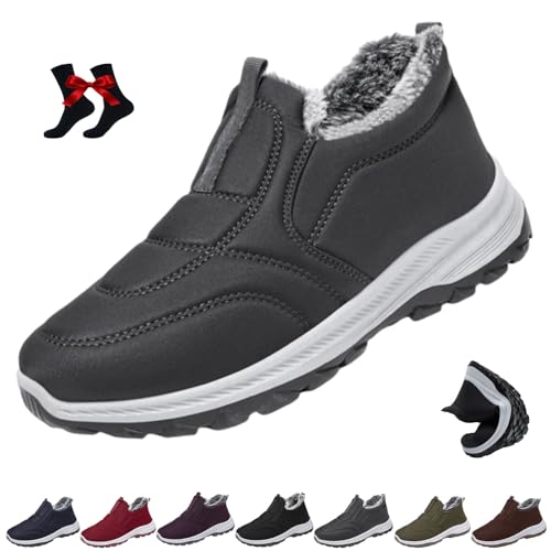 Warme Winter-Schneestiefel für Damen, mit Pelz gefüttert, leicht, Schlupfstiefel, bequem, mit Fell gefüttert, Schneestiefel, Herren Grau, 46 EU von WINDEHAO