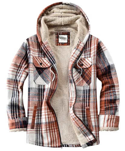 WINDFIT Damen Fleece-Flanelljacke mit durchgehendem Reißverschluss, kariert, Sherpa-Futter, Jacke für Damen, Frisches Orange, L von WINDFIT