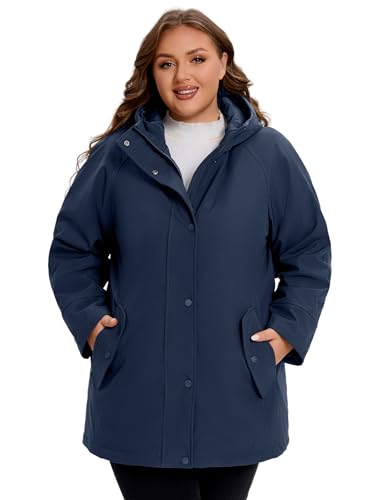 WINDMILL Damen-Softshell-Jacke, Übergröße, warmer Windbreaker-Mantel mit Kapuze (Größe 1X-6X), Marineblau, 6XL Große Größen von WINDMILL