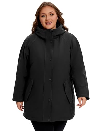 WINDMILL Damen-Softshell-Jacke, Übergröße, warmer Windbreaker-Mantel mit Kapuze (Größe 1X-6X), Schwarz, 3X von WINDMILL