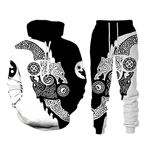 WINJAPAN 3D gedrucktes Trainingsanzug-Set für Männer, Viking Tattoo Hoodies und Jogger Jogginghose 2-teiliges Set Hip Hop Sportanzug von WINJAPAN