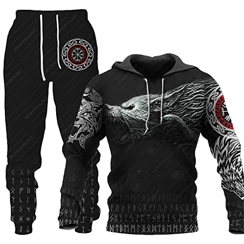 WINJAPAN Herren-Trainingsanzug-Set Viking Tattoo 3D-gedruckte Hoodies und Jogger Jogginghose 2-teiliges Set Lässiger Sportanzug von WINJAPAN