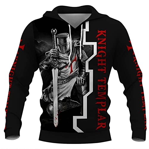 WINJAPAN Templer-Hoodie für Herren, 3D-Druck, Langarm, Kapuzen-Sweatshirt, Pullover, Kreuzritter, mittelalterlicher Ritter, Cosplay-Kostüm von WINJAPAN