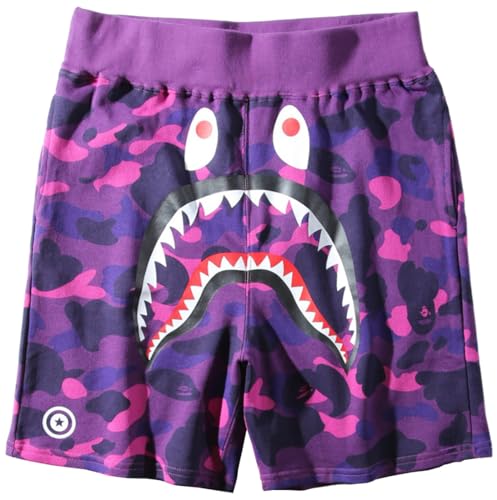 WINKEEY Shark Shorts Hip Hop Fashion Kurze Hose Camouflage Shorts Sport Shorts Lässige Shorts Für Jungen Teenager, Lila M von WINKEEY