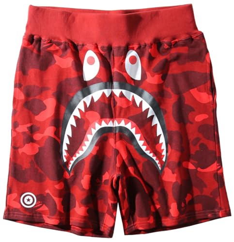 WINKEEY Shark Shorts Hip Hop Fashion Kurze Hose Camouflage Shorts Sport Shorts Lässige Shorts Für Jungen Teenager, Rot M von WINKEEY