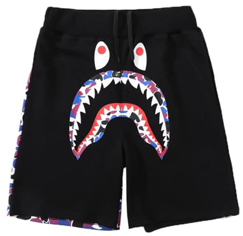 WINKEEY Shark Shorts Hip Hop Fashion Kurze Hose Camouflage Shorts Sport Shorts Lässige Shorts Für Jungen Teenager, Schwarz S von WINKEEY