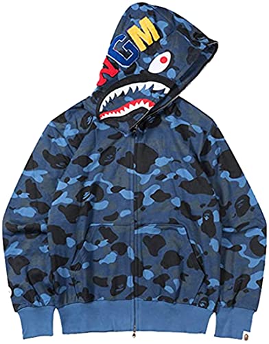 WINKEEY Damen Shark Kapuzenpullover Lustige Haifisch Druck Hoodies Rosa Viola Blau Oversized Fashion Oberteil, Blaue Tarnung XL von WINKEEY