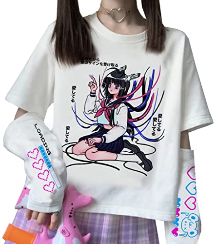 WINKEEY Damen Harajuku Langarmshirts Mädchen Sommer Tops Kawaii Japan Y2K Sweatshirts Gothic T-Shirt Cosplay Oberteil,Weißes Mädchen mit Schleife M von WINKEEY