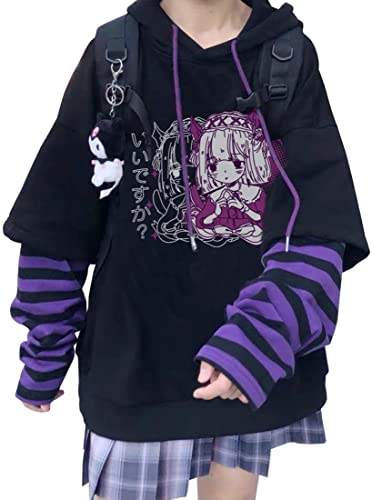 WINKEEY Damen Japan Kawaii Sweatshirt Mädchen Anime Pullover Gothic Ins Hoodies Ulzzang Vintage Tops Herbst Winter Oberteil, Dienstmädchen L von WINKEEY