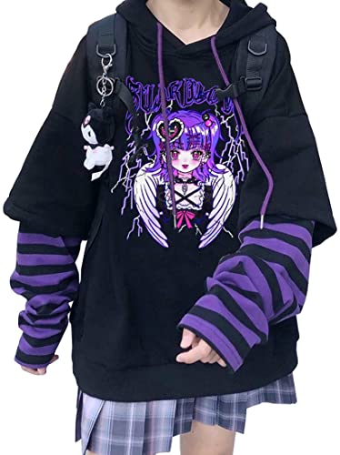 WINKEEY Damen Japan Kawaii Sweatshirt Mädchen Anime Pullover Gothic Ins Hoodies Ulzzang Vintage Tops Herbst Winter Oberteil, Flügel L von WINKEEY