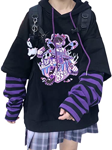 WINKEEY Damen Japan Kawaii Sweatshirt Mädchen Anime Pullover Gothic Ins Hoodies Ulzzang Vintage Tops Herbst Winter Oberteil, No83 M von WINKEEY