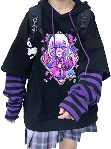 WINKEEY Damen Japan Kawaii Sweatshirt Mädchen Anime Pullover Gothic Ins Hoodies Ulzzang Vintage Tops Herbst Winter Oberteil, Rosa3 M von WINKEEY