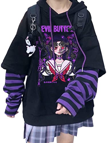 WINKEEY Damen Japan Kawaii Sweatshirt Mädchen Anime Pullover Gothic Ins Hoodies Ulzzang Vintage Tops Herbst Winter Oberteil, Spinnennetz L von WINKEEY