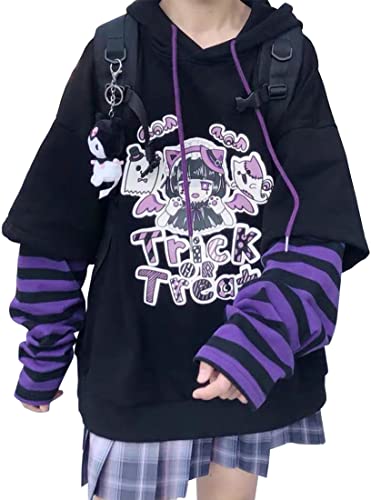 WINKEEY Damen Japan Kawaii Sweatshirt Mädchen Anime Pullover Gothic Ins Hoodies Ulzzang Vintage Tops Herbst Winter Oberteil, Violett L von WINKEEY