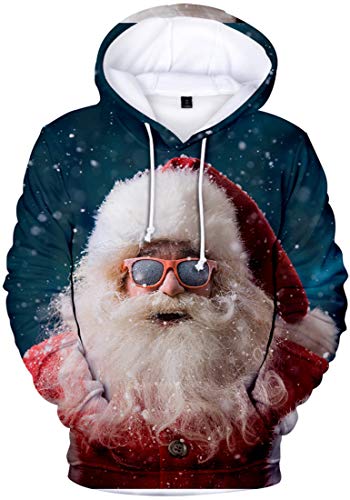 WINKEEY Damen Lustiger Weihnachtstag Hoodie Merry Christmas Pullover mit Kapuze 3D Druck Frohe Weihnachten Katze Elch Santa Weihnachtsmann Muster, 17 XL von WINKEEY