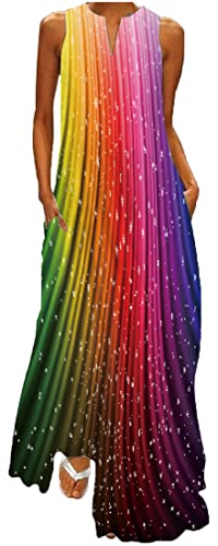 WINKEEY Damen Maxikleid Sommer Schmetterling Blumenkleid Sexy V-Ausschnitt Oversized Elegant Kleider Ärmelloses Kleid, Bunte Quasten 3XL von WINKEEY