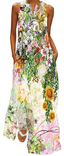 WINKEEY Damen Maxikleid Sommer Schmetterling Blumenkleid Sexy V-Ausschnitt Oversized Elegant Kleider Ärmelloses Kleid, Gemälde XXL von WINKEEY