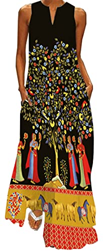 WINKEEY Damen Maxikleid Sommer Schmetterling Blumenkleid Sexy V-Ausschnitt Oversized Elegant Kleider Ärmelloses Kleid, Gedränge unter dem Baum 4XL von WINKEEY