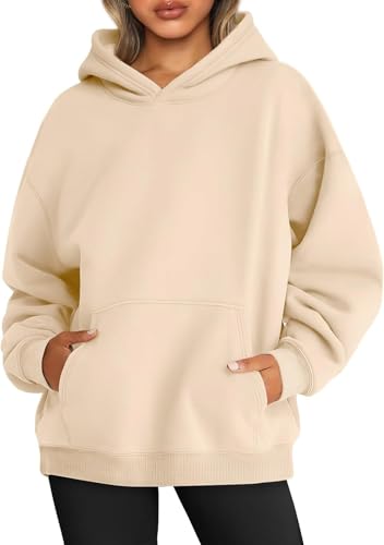 WINKEEY Hoodie Damen Oversize Pullover Sweatshirt Kapuzenpullover Pulli Sweatjacke Sport Oberteile Mit Tasche Tops Streetwear,Beige XL von WINKEEY
