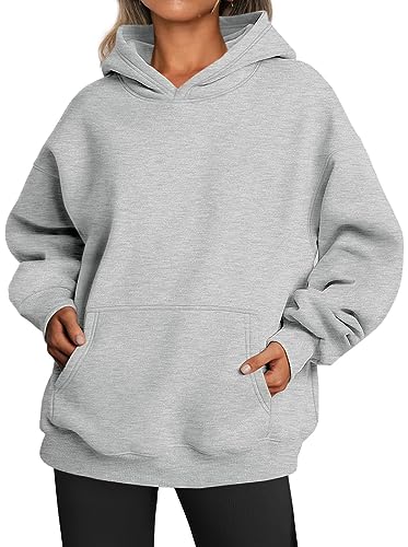 WINKEEY Hoodie Damen Oversize Pullover Sweatshirt Kapuzenpullover Pulli Sweatjacke Sport Oberteile Mit Tasche Tops Streetwear,Grau XL von WINKEEY